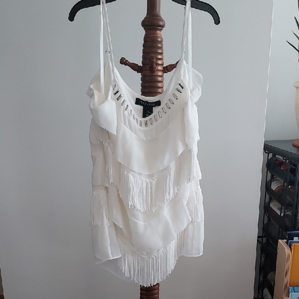 White House Black Market White Fringe Tiered Spaghetti-Strap Camisole